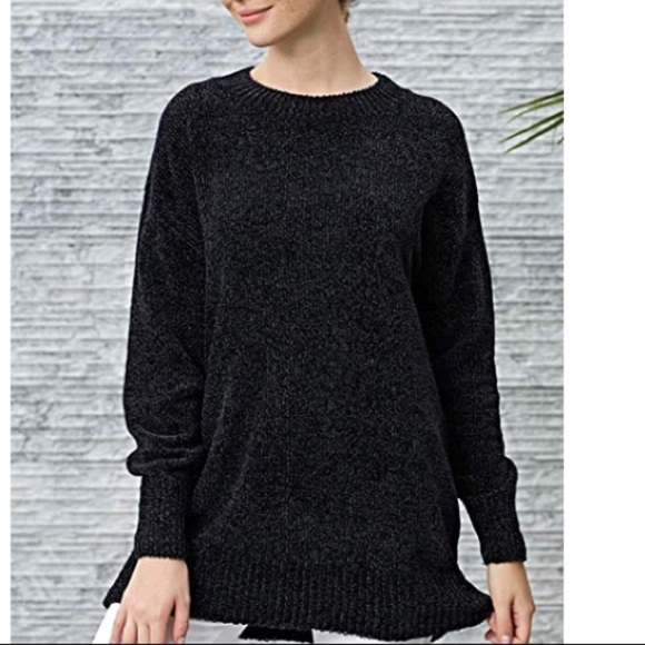 Black cozy velvet chunky pullover sweater - Picture 1 of 2